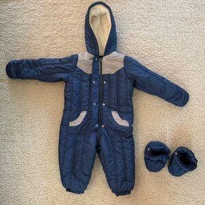 First Impressions Navy Quilted Footie Set